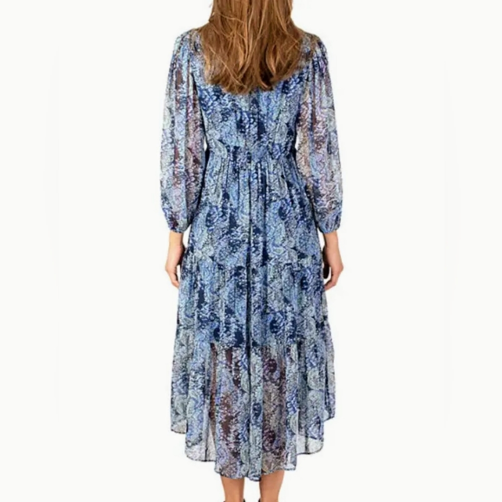 Joie Blue Parisian Paisley Chiffon Balloon Maxi Dress Sz XXL NwT Tiered Ruffles - Picture 6 of 15